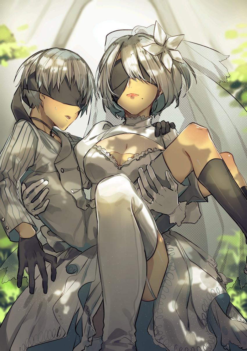 2b and 9s (nier and 1 more) drawn by oune_(siroiobap)