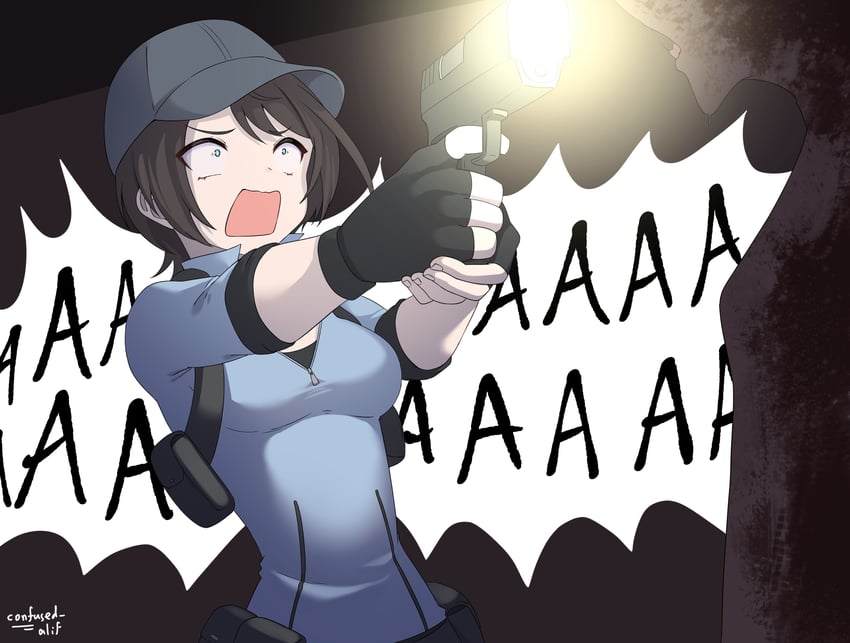 oozora subaru and jill valentine (hololive and 1 more) drawn by hakimen