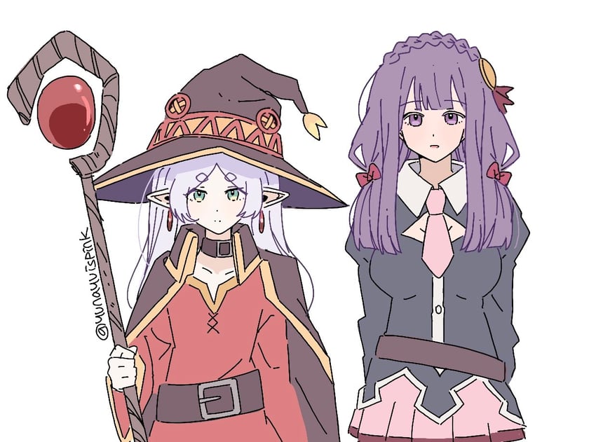 frieren, megumin, fern, and yunyun (kono subarashii sekai ni shukufuku wo! and 1 more) drawn by yunayuispink
