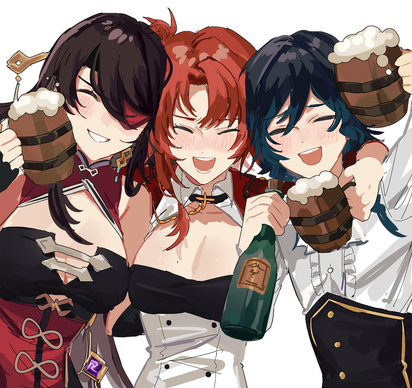 venti, beidou, and murata himeko (genshin impact and 3 more) drawn by 3o_c