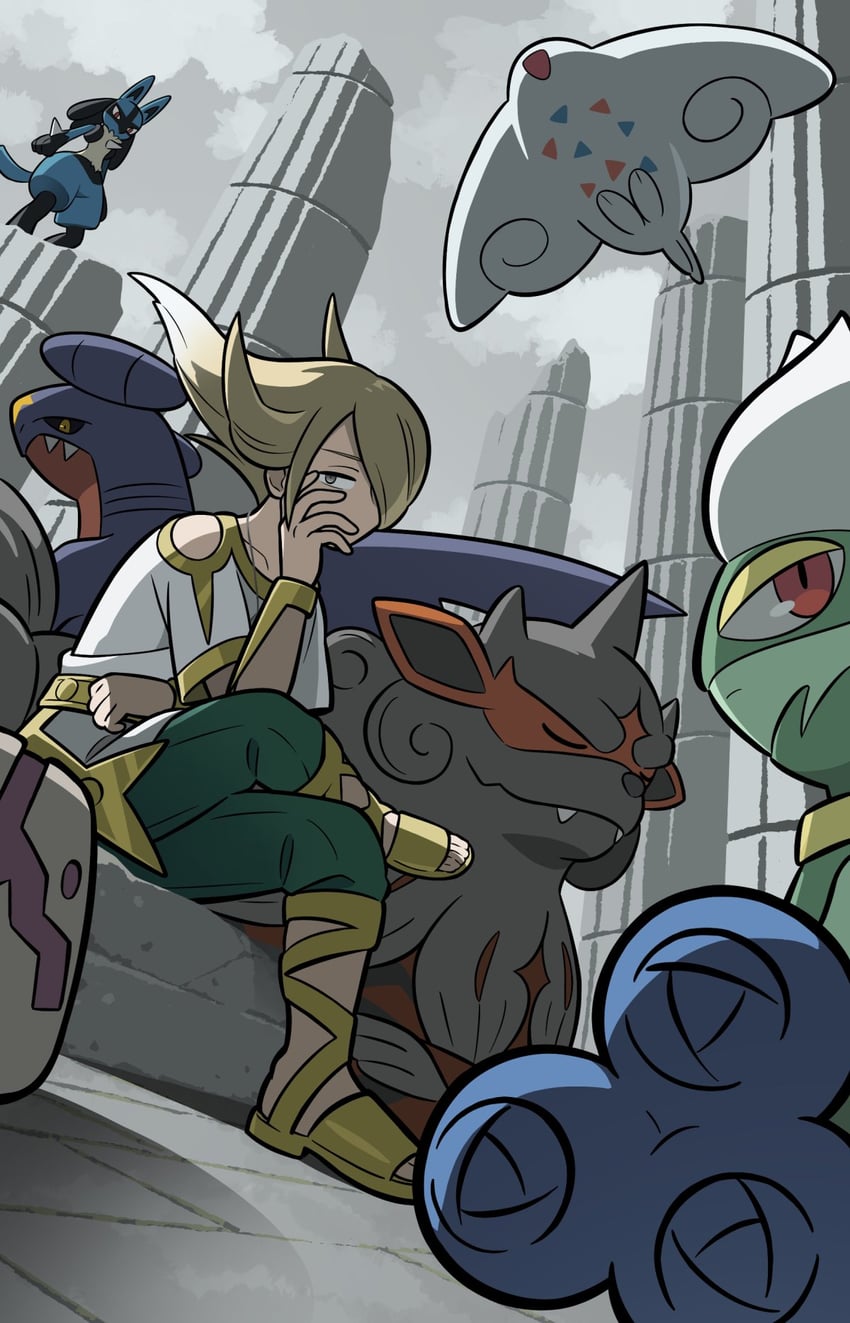 lucario, garchomp, volo, togekiss, roserade, and 2 more (pokemon and 1 more) drawn by shuan_420