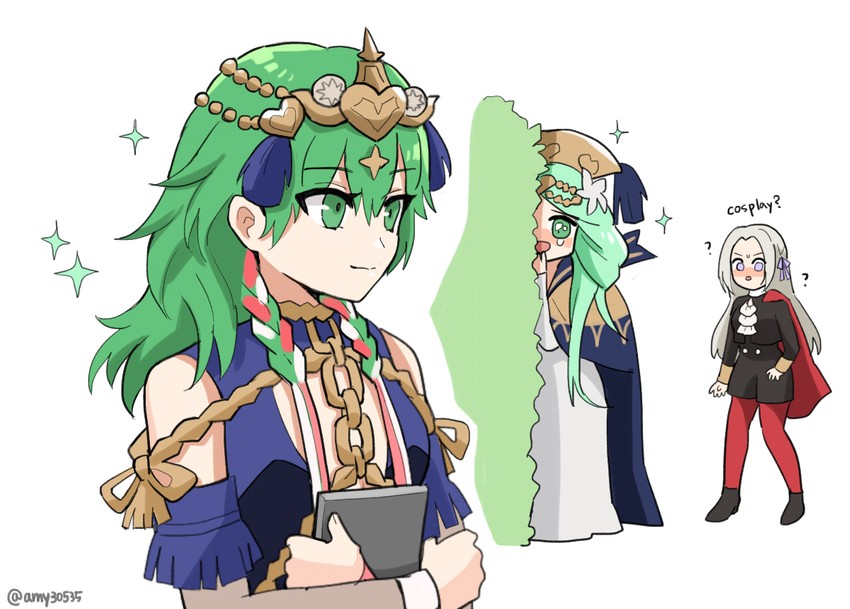 edelgard von hresvelg, female byleth, rhea, and sothis (fire emblem and 1 more) drawn by qi'e_(penguin)
