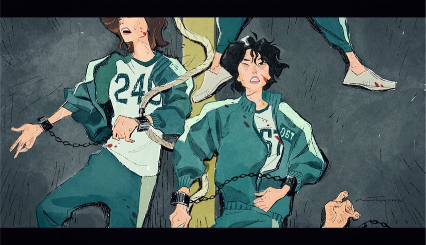 kang sae-byeok and ji-yeong (squid game) drawn by ami_thompson