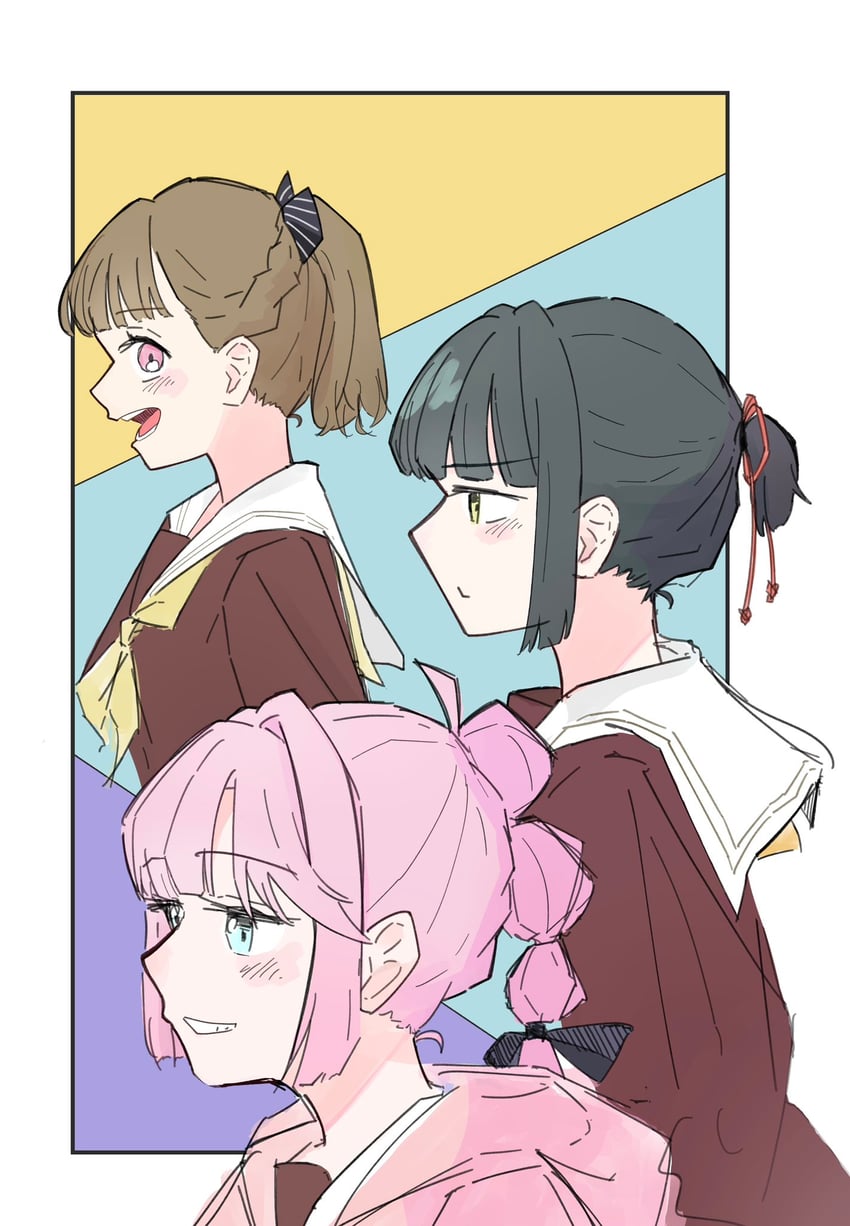 momose ginko, anyoji hime, and kachimachi kosuzu (love live! and 1 more) drawn by mantle_(working_1220)