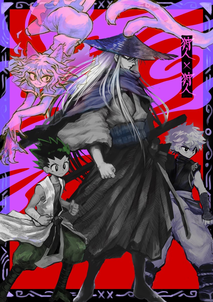 killua zoldyck, gon freecss, neferpitou, and kite (hunter x hunter) drawn by tamvn7dloekjfu7
