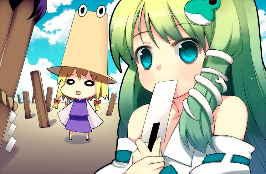 kochiya sanae, moriya suwako, and pyonta (touhou) drawn by akino_sora