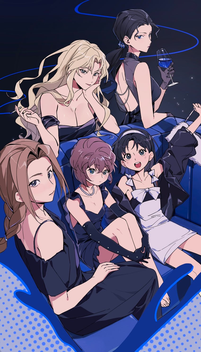 haibara ai, yoshida ayumi, vermouth, mizunashi rena, and naomi argento (meitantei conan and 1 more) drawn by jyuroku_(blacksugar_16)