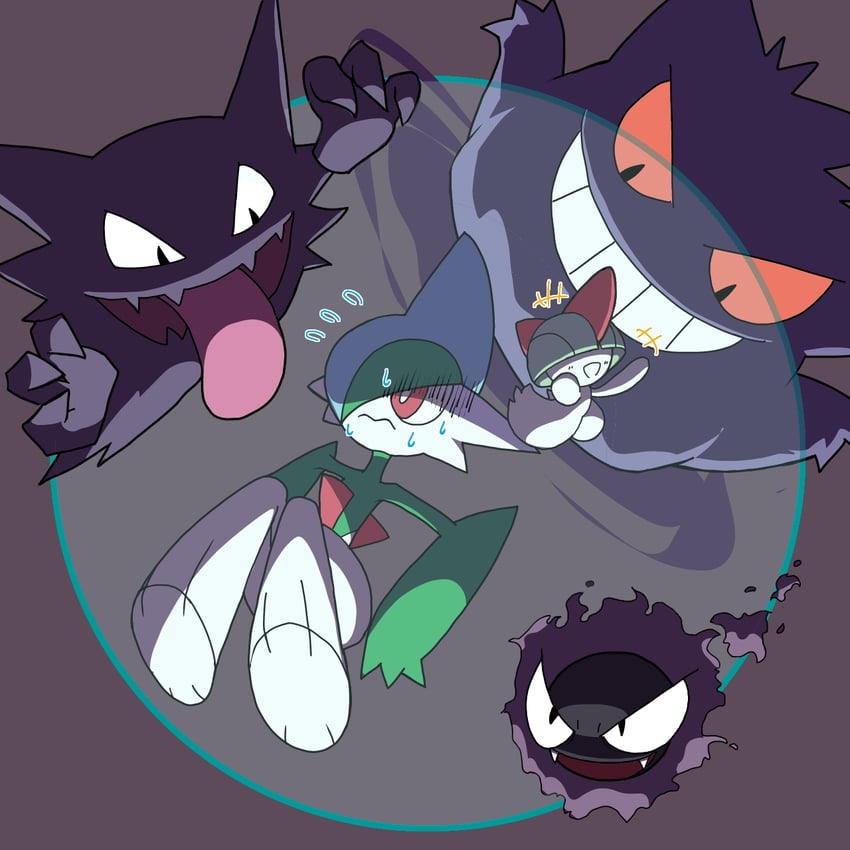 gengar, gallade, ralts, gastly, and haunter (pokemon) drawn by monya