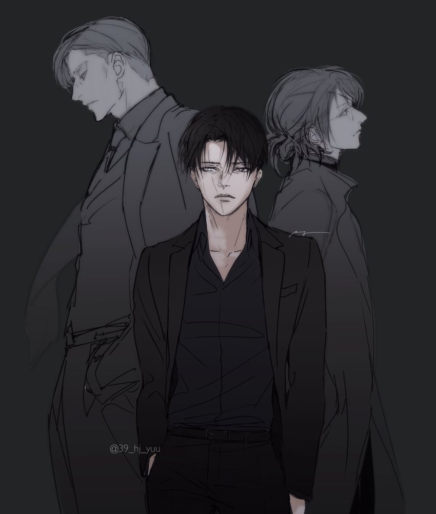 levi, hange zoe, and erwin smith (shingeki no kyojin) drawn by yuu_(39_hj_yuu)