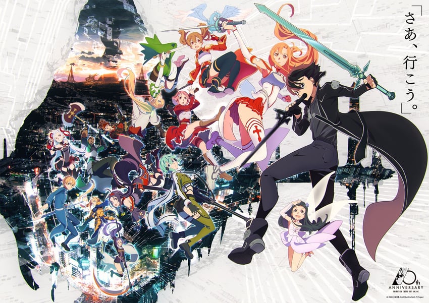 asuna, kirito, sinon, leafa, silica, and 10 more (sword art online and 3 more) drawn by adachi_shingo
