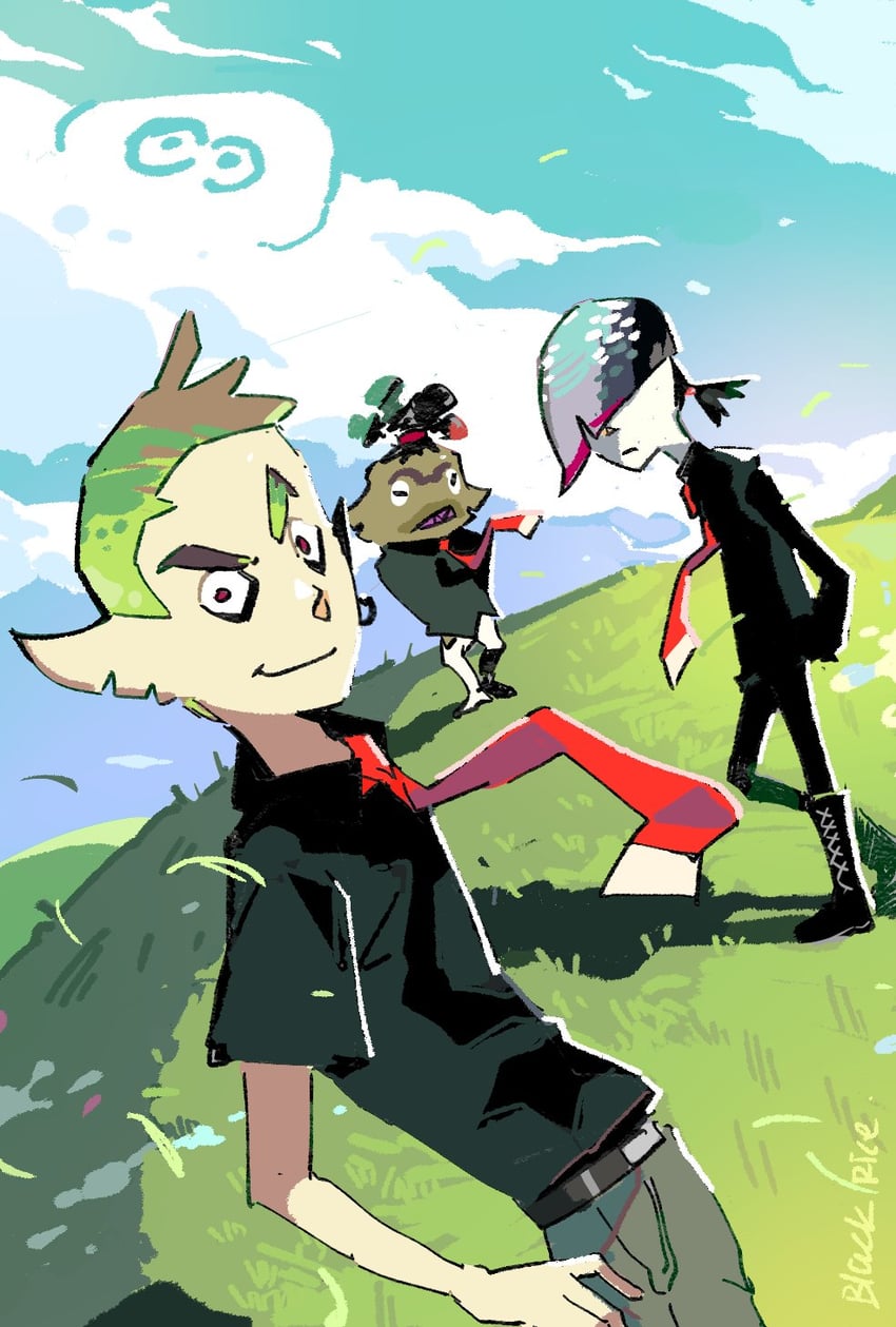 taka, nishida, and kuze (splatoon and 1 more) drawn by milifeimili