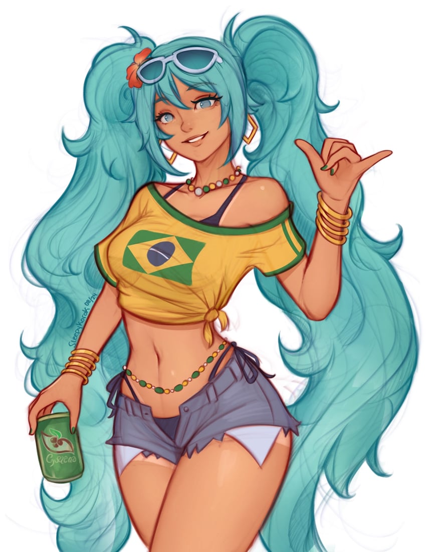 hatsune miku and brazilian miku (vocaloid) drawn by sleepy_korok