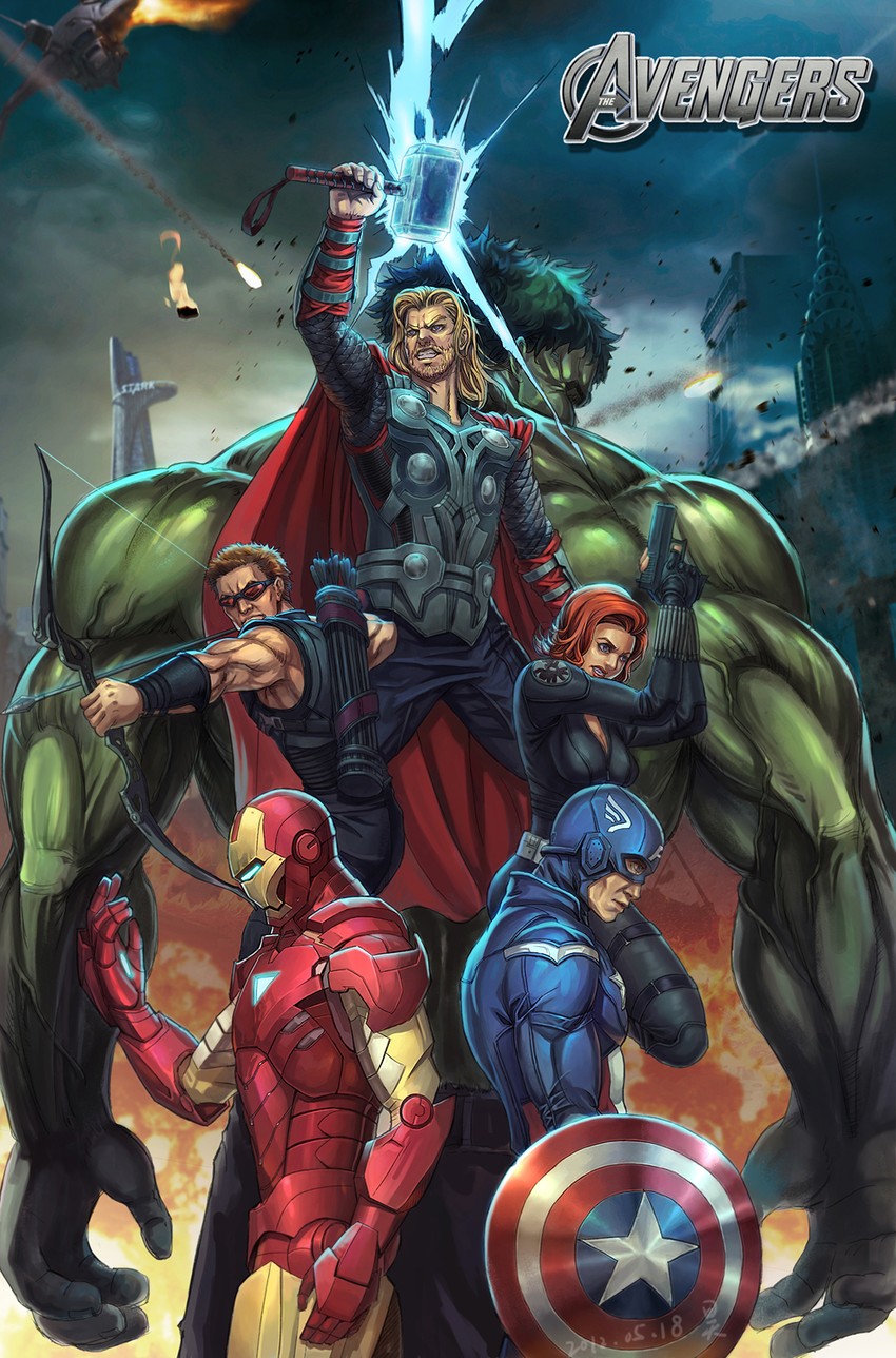 steve rogers, captain america, tony stark, iron man, thor, and 6 more (marvel and 2 more) drawn by musuanmao
