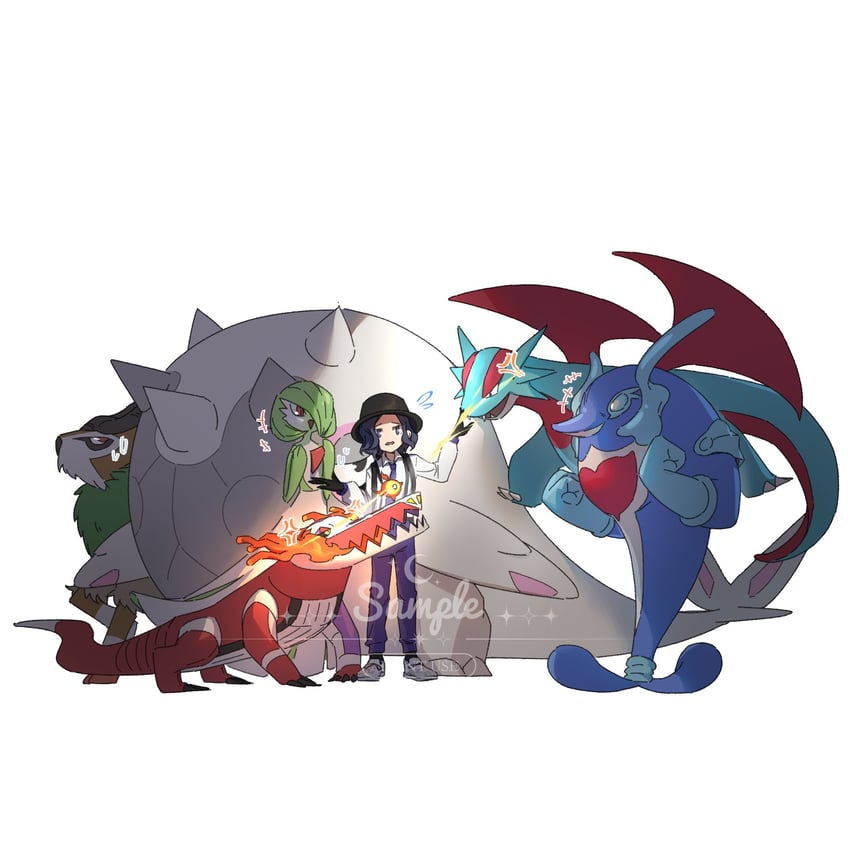gardevoir, salamence, skeledirge, gogoat, cetitan, and 1 more (pokemon and 1 more) drawn by robinlovesop