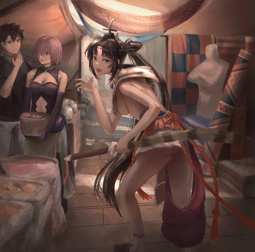 mash kyrielight, fujimaru ritsuka, and ushiwakamaru (fate and 1 more) drawn by twckb