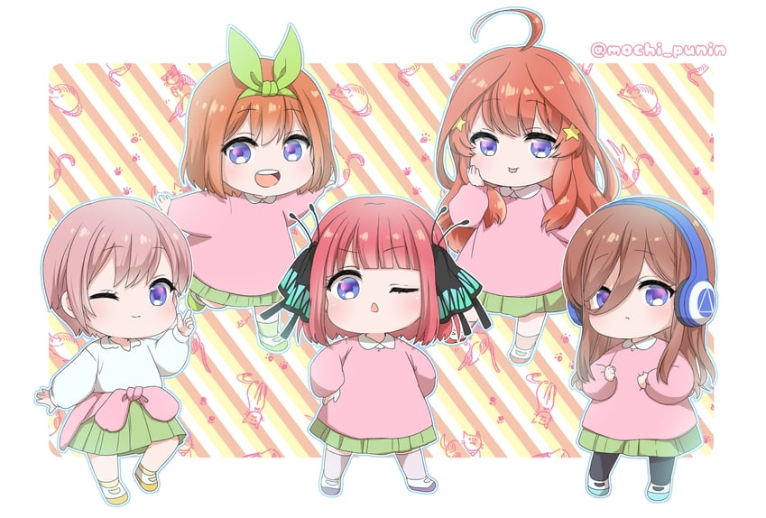 nakano nino, nakano miku, nakano yotsuba, nakano itsuki, and nakano ichika (go-toubun no hanayome) drawn by chiy_(mochi_punin)