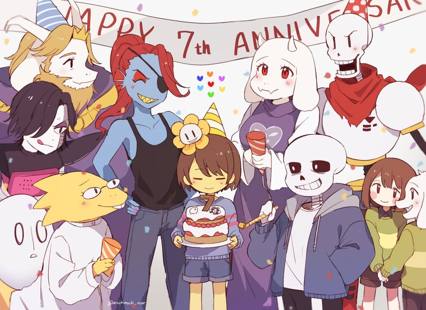 frisk, chara, sans, papyrus, undyne, and 10 more (undertale) drawn by nano_mochi