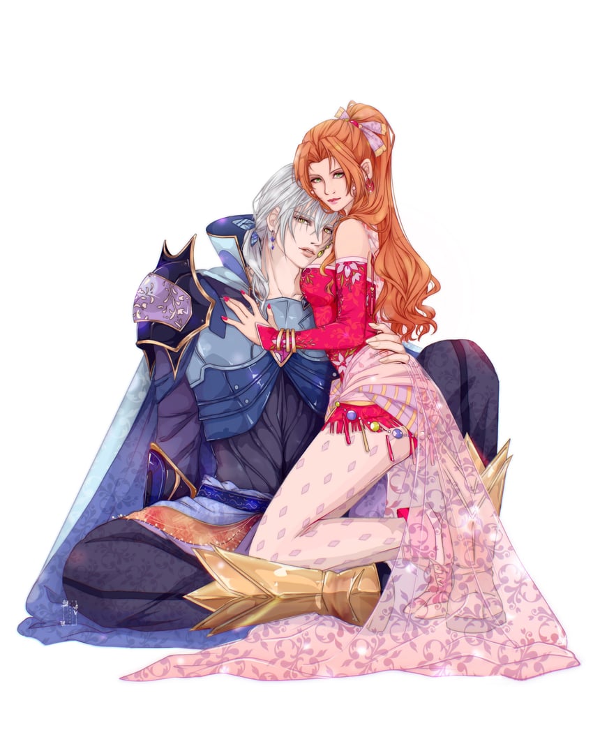 aerith gainsborough, sephiroth, terra branford, and edgar roni figaro (final fantasy and 3 more) drawn by shanlieart