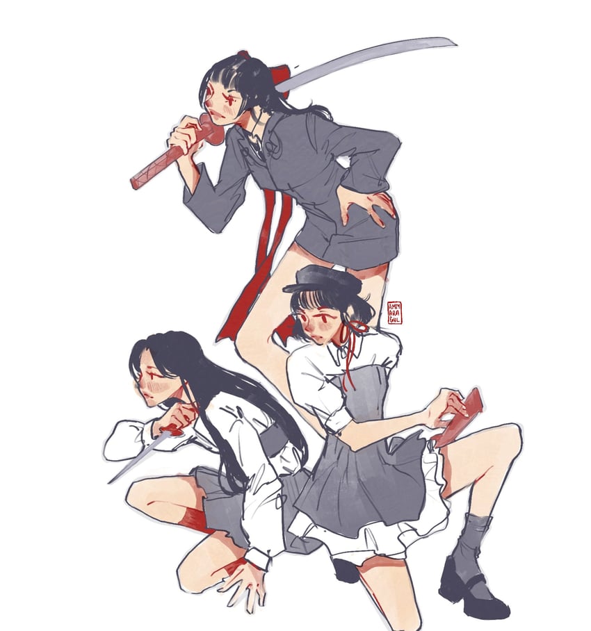 eunha, sinb, and umji (real life and 2 more) drawn by hobibiscuit