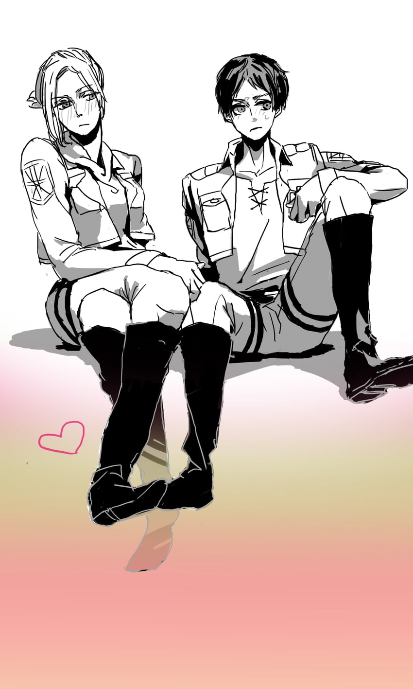 eren yeager and annie leonhart (shingeki no kyojin) drawn by netora