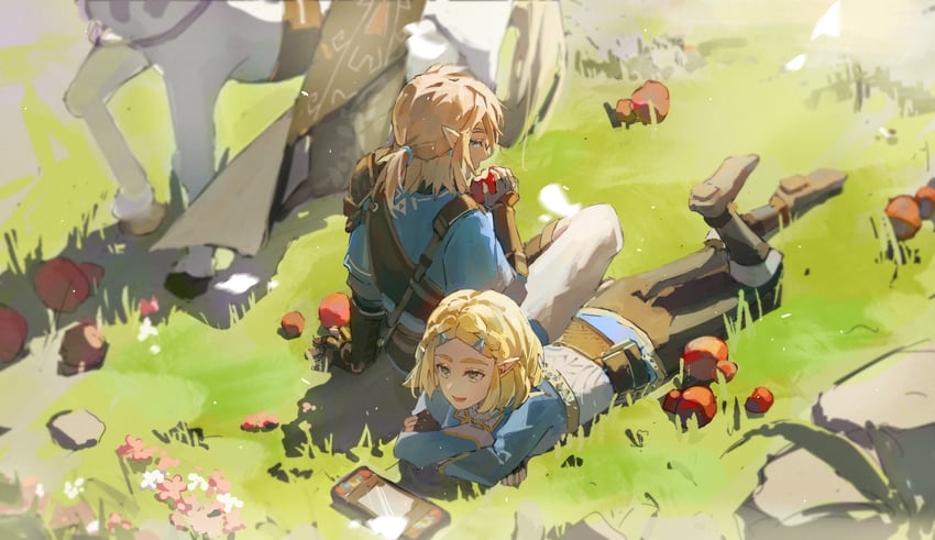 link and princess zelda (the legend of zelda and 1 more) drawn by hryc2344