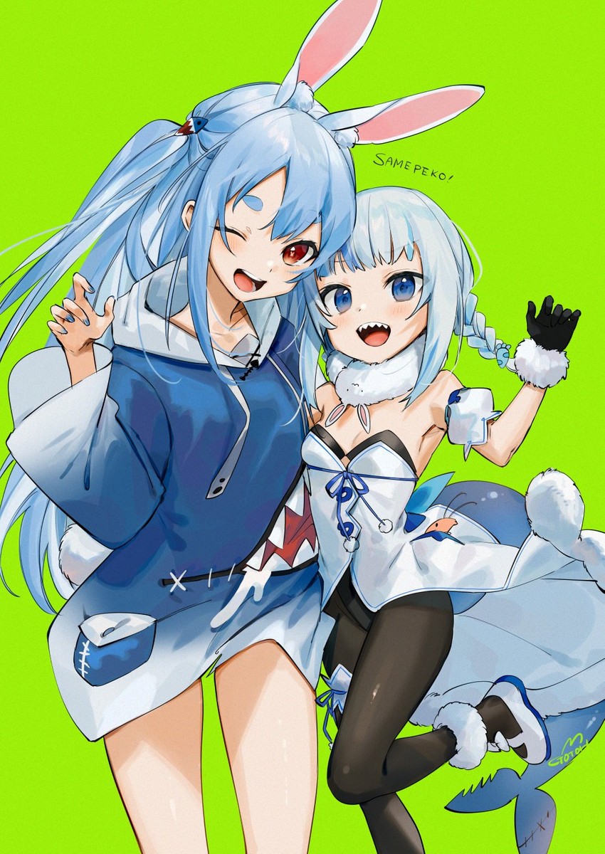 gawr gura, usada pekora, and don-chan (hololive and 1 more) drawn by gotoh_(nekocat)