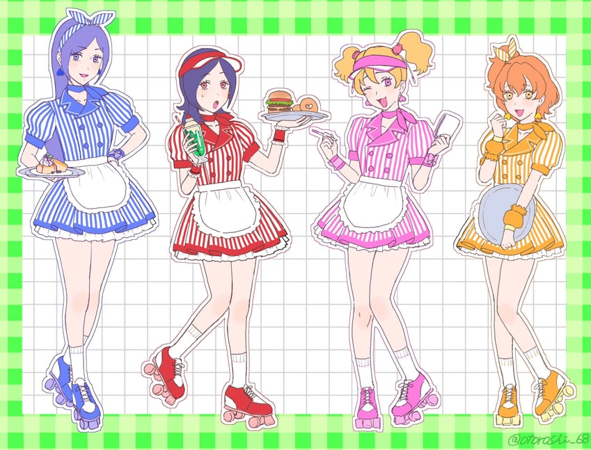 higashi setsuna, momozono love, yamabuki inori, and aono miki (precure and 1 more) drawn by otoroshi_68
