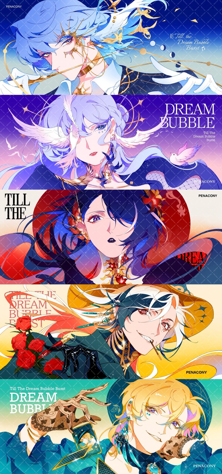 acheron, robin, aventurine, sunday, and boothill (honkai and 1 more) drawn by saskeboom
