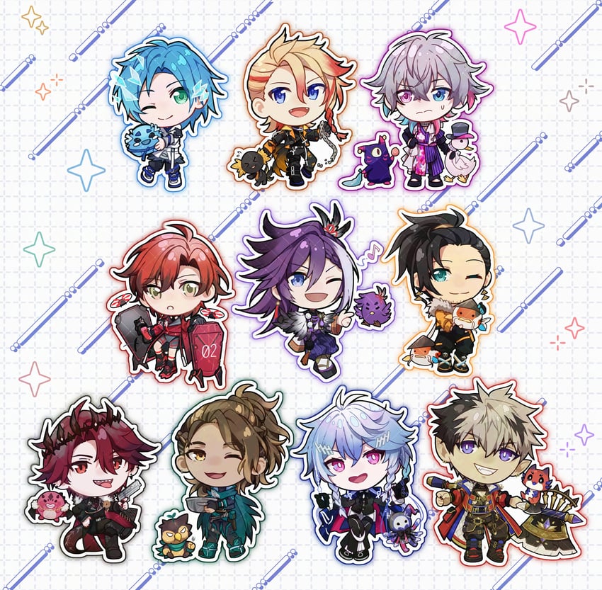 gavis bettel, machina x flayon, regis altare, axel syrios, banzoin hakka, and 14 more (holostars and 1 more) drawn by kyoukouo
