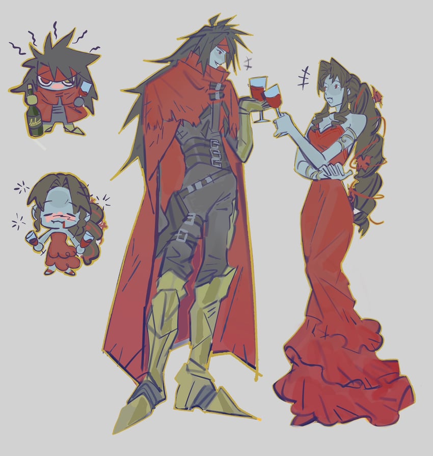 aerith gainsborough and vincent valentine (final fantasy and 3 more) drawn by mmmckayyy