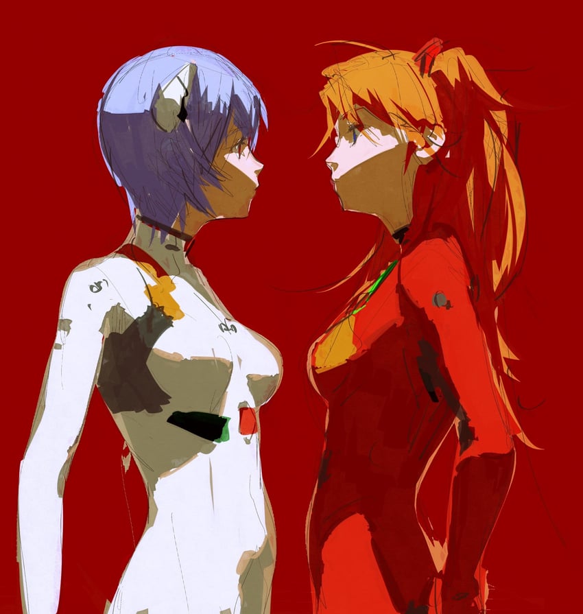 souryuu asuka langley and ayanami rei (neon genesis evangelion) drawn by sheya_tin