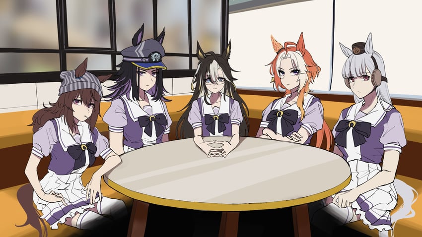 gold ship, nakayama festa, orfevre, dream journey, and fenomeno (umamusume) drawn by sugamo_(rainysnowy108)
