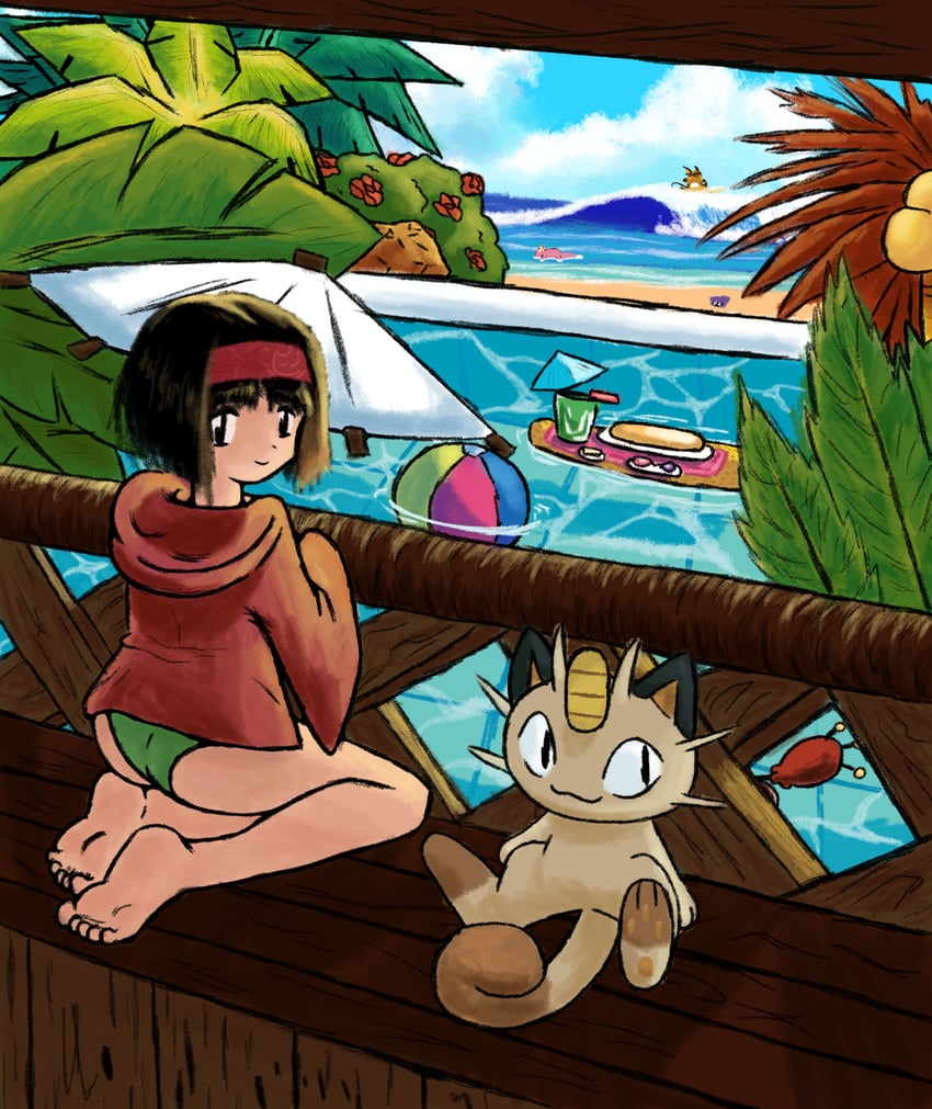 meowth, erika, raichu, skitty, slowpoke, and 1 more (pokemon and 1 more) drawn by the_cal