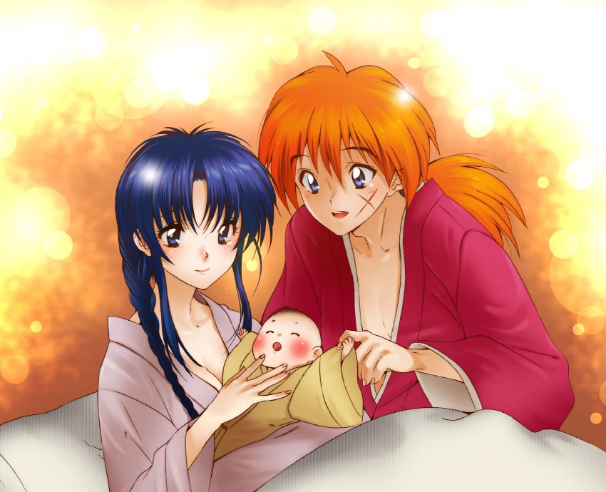 himura kenshin, kamiya kaoru, and himura kenji (rurouni kenshin) drawn by yukimitsuki
