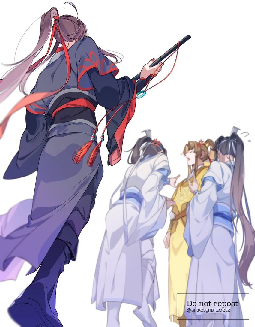 wei wuxian, lan sizhui, jin ling, and lan jingyi (modao zushi) drawn by 8tkkcsghb1zmqez