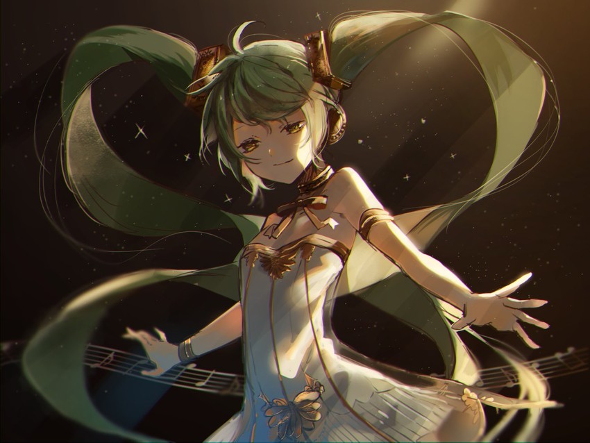 hatsune miku and gramophone miku (vocaloid and 1 more) drawn by omutatsu
