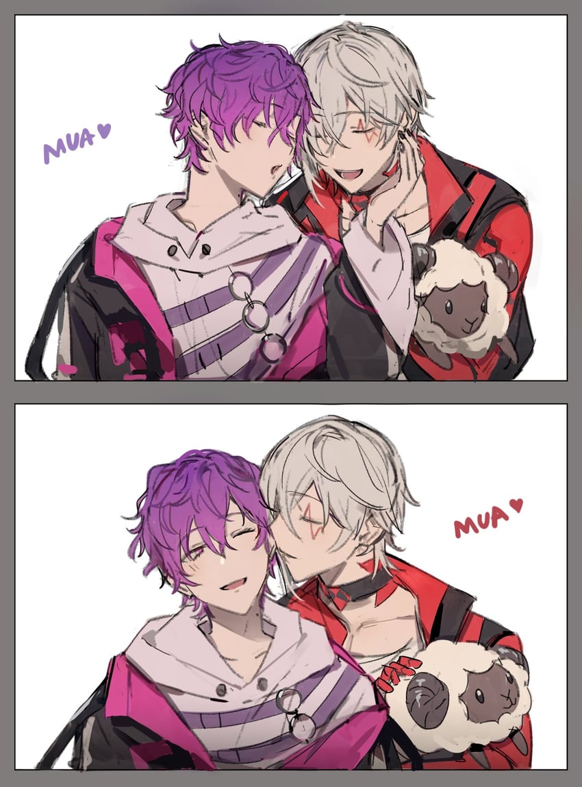 uki violeta, fulgur ovid, and comfydant (nijisanji and 1 more) drawn by 319potatooo