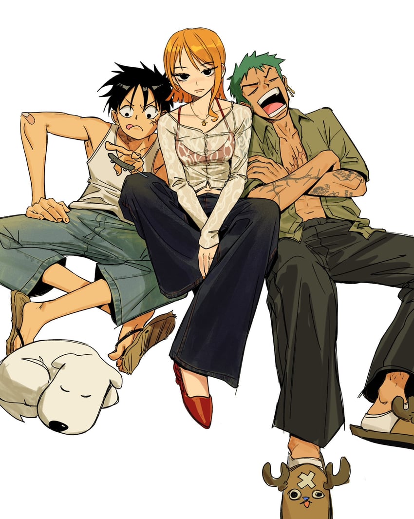 nami, monkey d. luffy, roronoa zoro, tony tony chopper, and chouchou (one piece) drawn by edpan