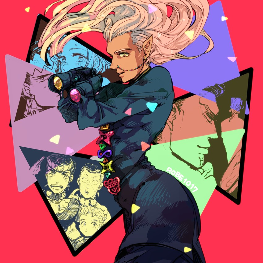 higashikata josuke, kishibe rohan, nijimura okuyasu, hirose koichi, sugimoto reimi, and 2 more (jojo no kimyou na bouken and 1 more) drawn by ekubo_(ciaobero)