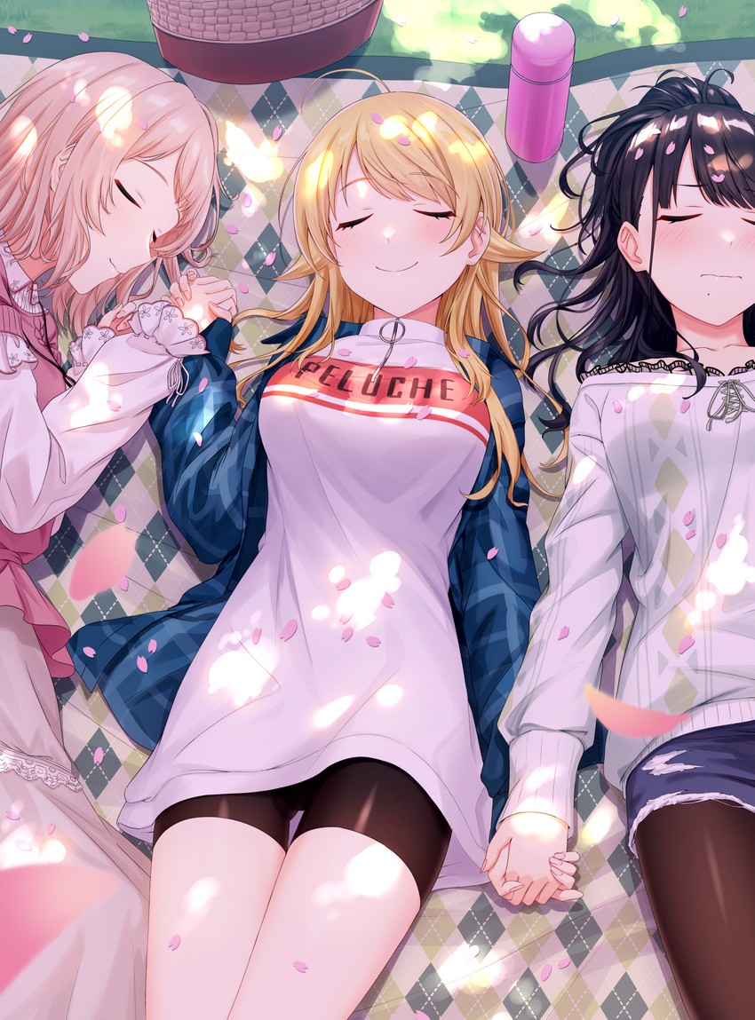 hachimiya meguru, sakuragi mano, and kazano hiori (idolmaster and 1 more) drawn by kurageso