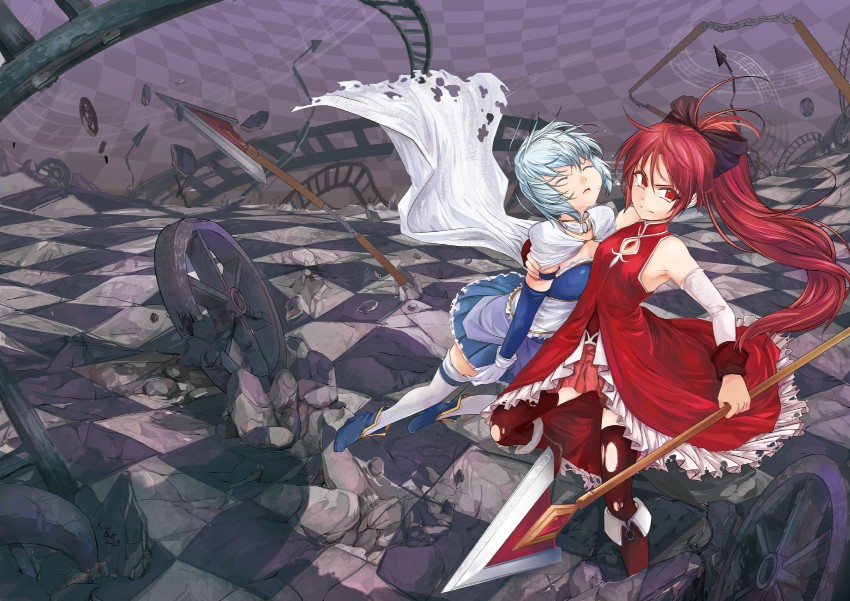 miki sayaka and sakura kyoko (mahou shoujo madoka magica) drawn by kate_wong