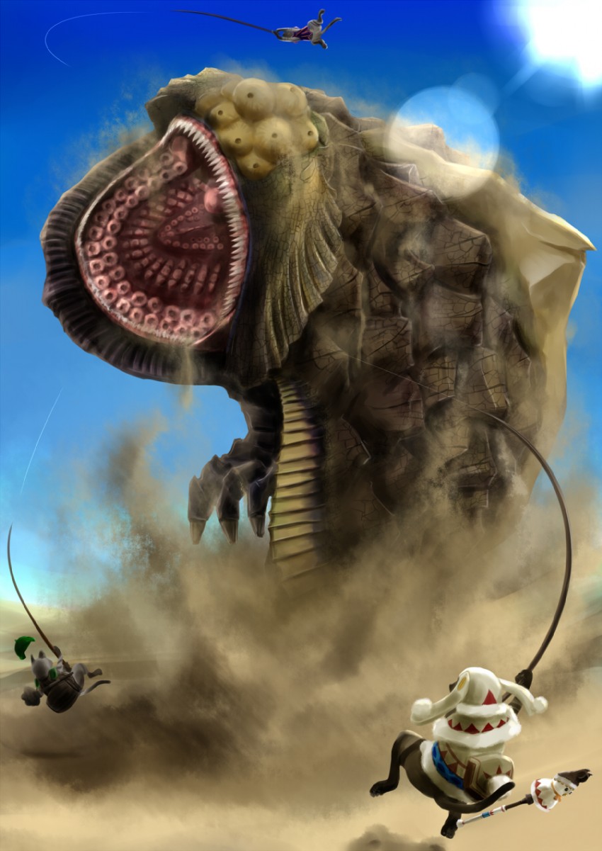 monster hunter and nibelsnarf (monster hunter and 1 more) drawn by ban_(777purin)