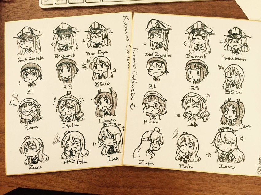 prinz eugen, bismarck, iowa, ro-500, graf zeppelin, and 8 more (kantai collection) drawn by ido_(teketeke)