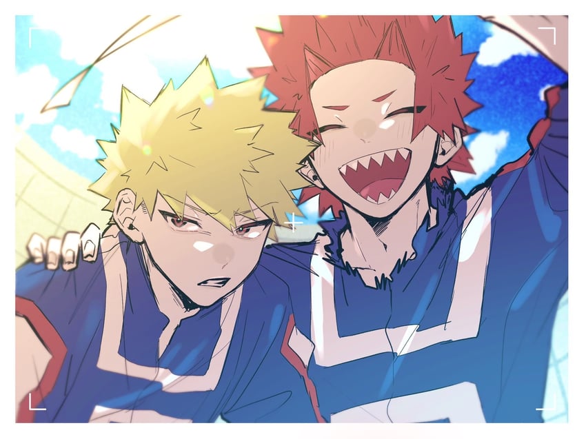 bakugou katsuki and kirishima eijiro (boku no hero academia) drawn by hane11254