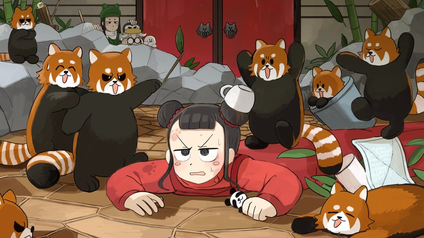 penguin keeper, younger panda keeper, and older panda keeper (zookeepers) drawn by diva_(hyxpk)