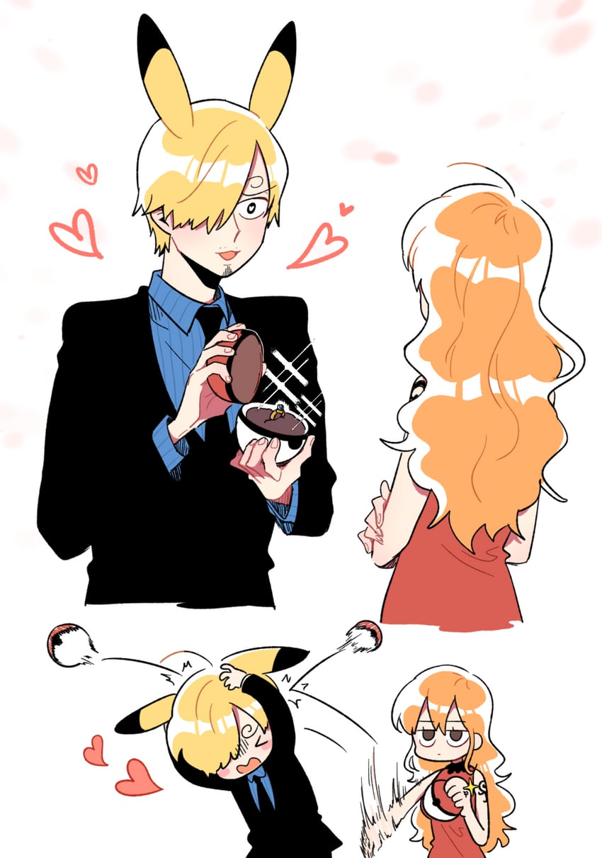 pikachu, nami, and sanji (pokemon and 1 more) drawn by mob0322