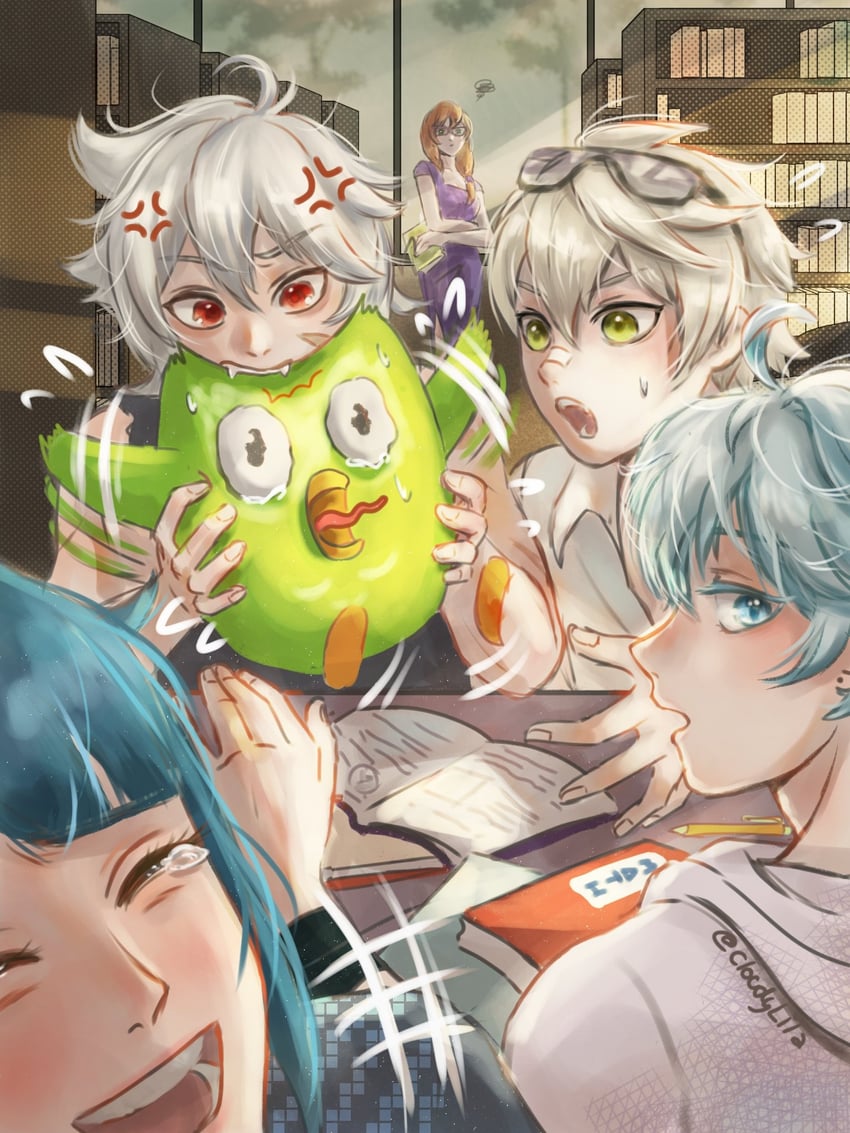 lisa, xingqiu, chongyun, razor, bennett, and 1 more (genshin impact and 1 more) drawn by cloudylila