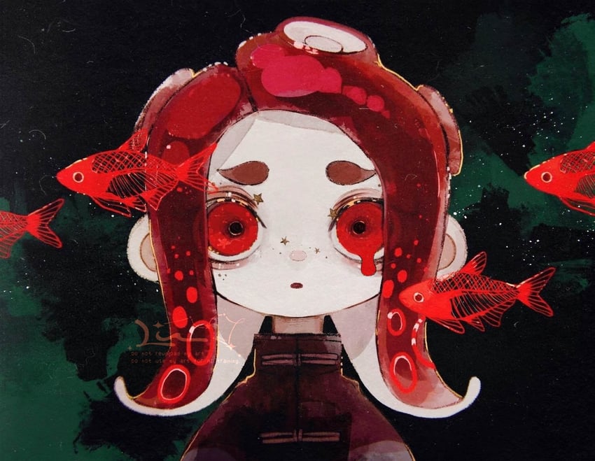 octoling player character and octoling girl (splatoon) drawn by li04r