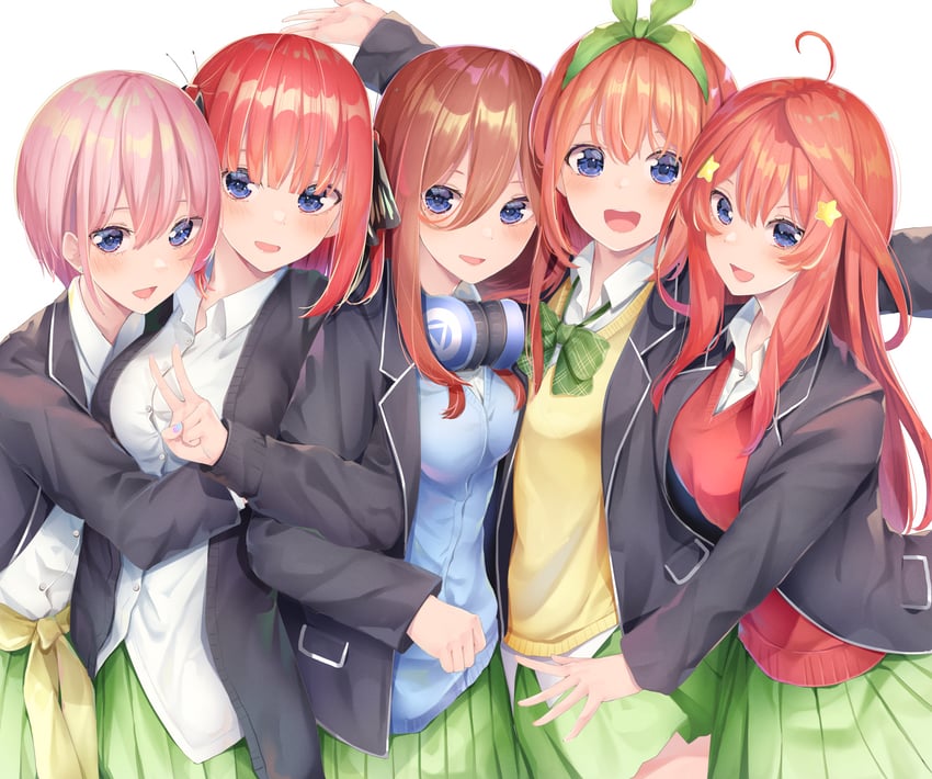 nakano nino, nakano miku, nakano yotsuba, nakano ichika, and nakano itsuki (go-toubun no hanayome) drawn by yuunamida_uyu