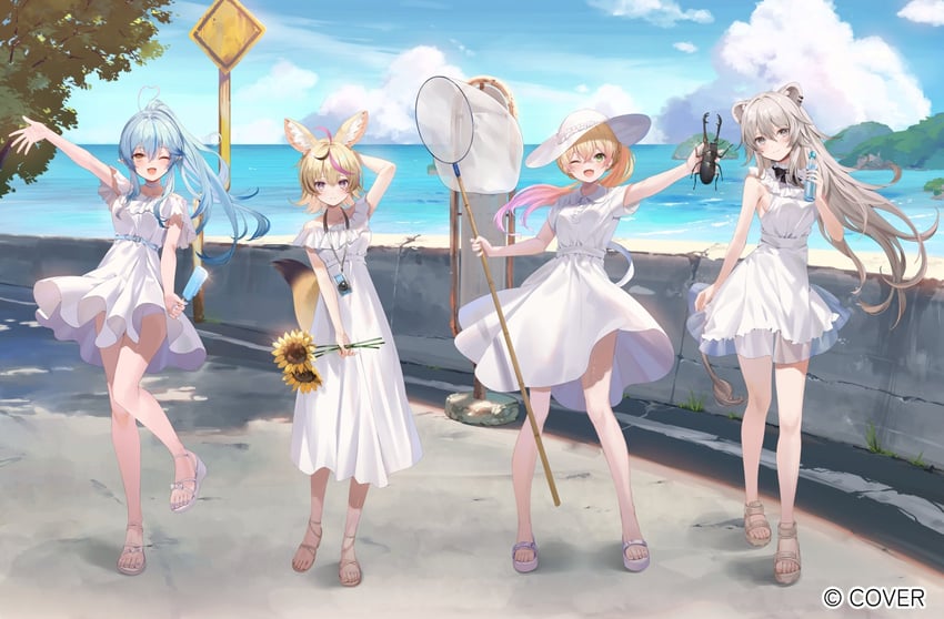 yukihana lamy, shishiro botan, omaru polka, and momosuzu nene (hololive) drawn by kanda_done